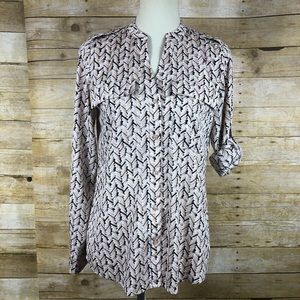 Calvin Klein Blake/Tan‎ Long Sleeve Button Blouse Size XS